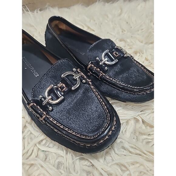Donald J Pliner Viky Hair leather Black Loafer Women's Sz 5 Silver Buckle - Picture 10 of 10